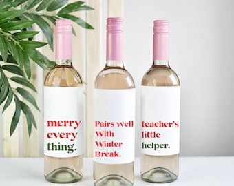 Teacher Holiday/Christmas Wine Label set of 3