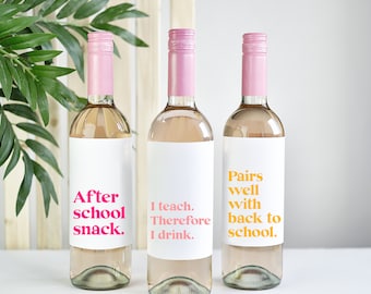 Teacher Wine Labels set of 3 Back to School