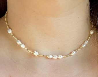 Pearl and Gold Plated Bead Choker | Handmade | Real Natural Pearl