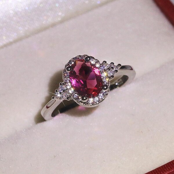 Stunning Platinum Plated Ring with Fuchsia Stone