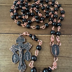 Unbreakable Catholic Rosary- Black Stainless Steel beads,  Handmade