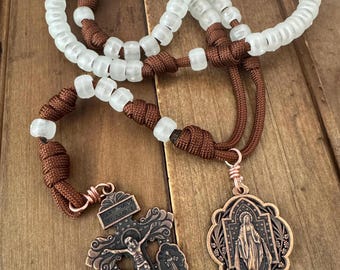 Handmade Brown Paracord Rosary, Miraculous Medal, Pardon Crucifix