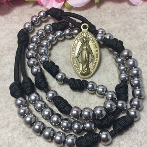 Seven Sorrows  Catholic Rosary -Silver beads Catholic Rosary - Rugged Paracord Rosary  - Handmade