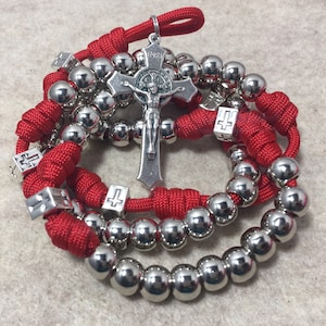Paracord Catholic Rosary -Silver beads Catholic Rosary - Rugged Rosary  - Handmade