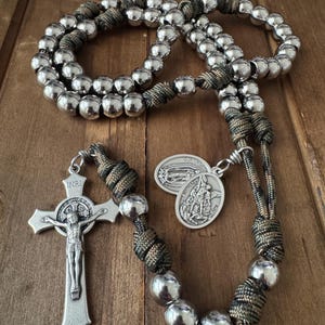 Stainless Steel beads Rosary, Military Rosary, Heavy Duty Catholic Rosary, St. Michael & Guadaluoe Medals-Handmade