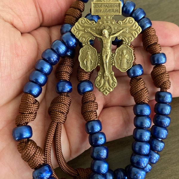 Paracord Catholic Rosary, Blue beads Catholic Rosary, Durable Rosary  - Handmade