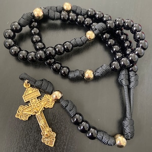 Catholic Rosary - Gold/Black beads Catholic Rosary - Strong Rosary  - Durable rosary | Handmade