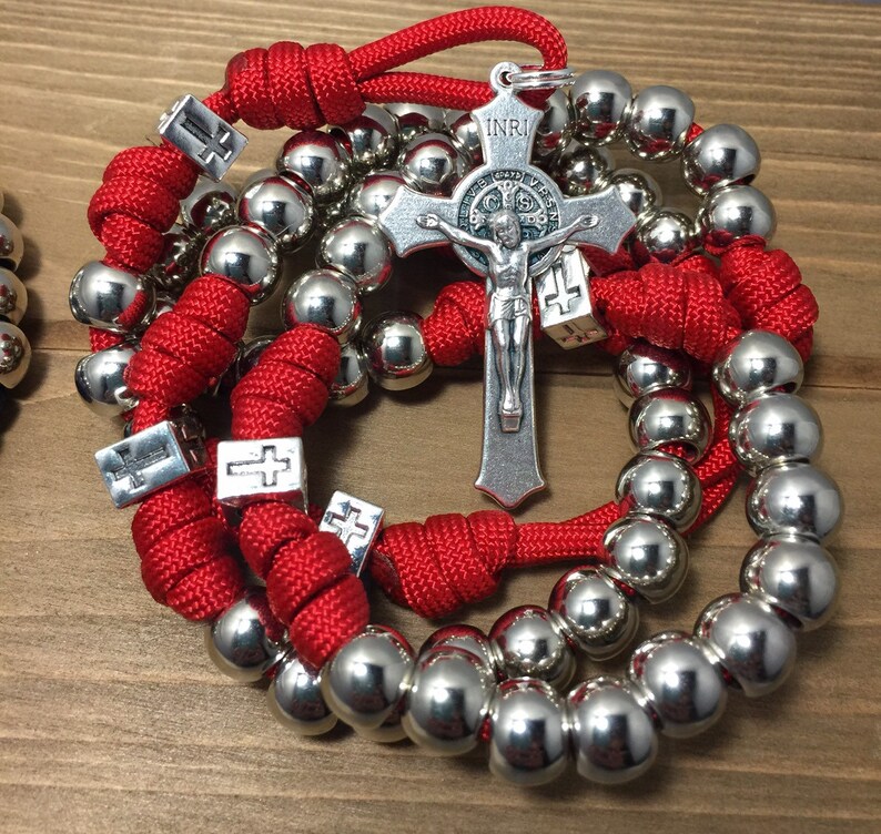 Paracord Catholic Rosaries Silver beads Catholic Rosary Etsy