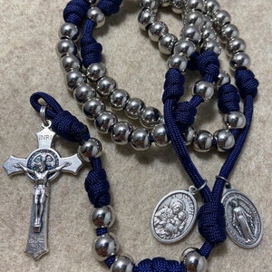 Blue Paracord Catholic Rosary, St Joseph, Miraculous medals, strong, Durable Rosary  - Handmade