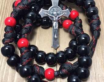 Catholic Rosary, Black/Red beads Catholic Rosary, Durable paracord rosary | Handmade