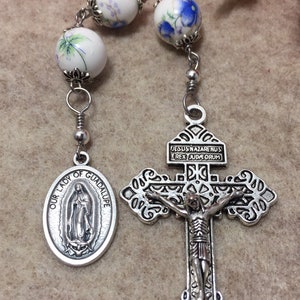 Three Hail Mary Catholic rosary, Our Lady of Guadalupe Medal - Handmade