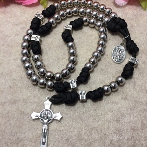 St. Michael Rosary - Paracord Catholic Rosary -Silver beads Catholic Rosary - Unbreakable Rosary  - Handmade