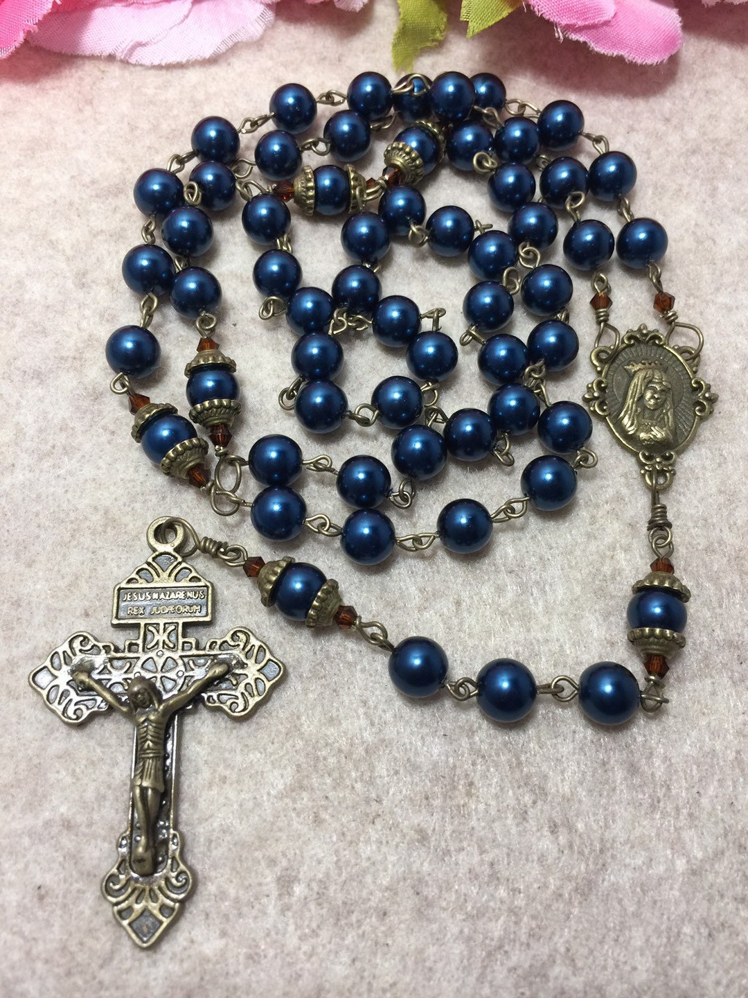 Immaculate Heart of Mary Rosary | Blue Catholic Rosary | Handmade - Etsy
