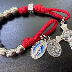 Stainless steel beads Rosary- Single decade Rosary - St. Michael medal- Miraculous medal- St. Benedict crucifix rosary - Handmade