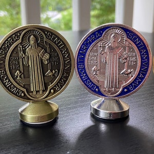 St. Benedict medal, Catholic gift, Mini St Benedict medal stand, Exorcism medal,