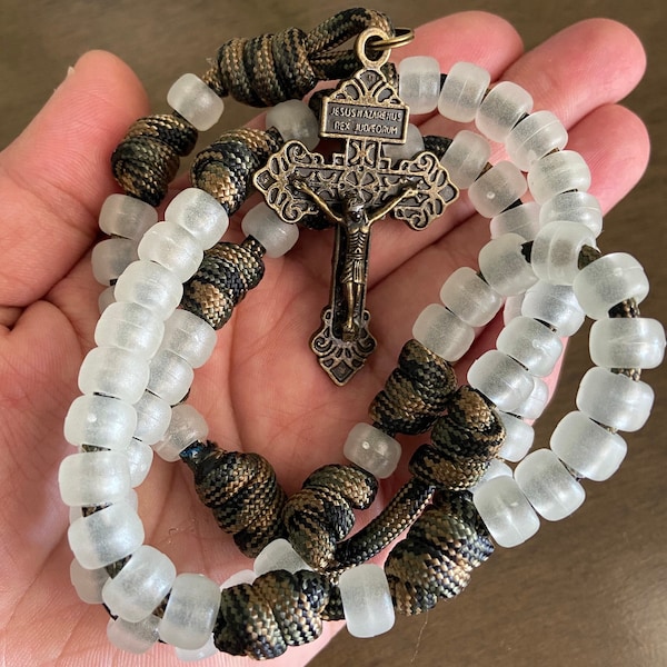 Paracord Catholic Rosary, Night Glow Frosted beads , Durable Rosary  - Handmade