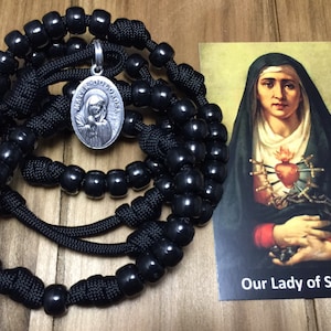 Seven Sorrows Of Mary Chaplet- - Catholic Chaplet-Black beads rosary - handmade