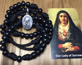 Seven Sorrows Of Mary Chaplet- - Catholic Chaplet-Black beads rosary - handmade