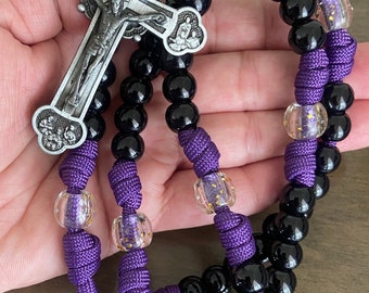 Rosario católico de paracord, rosario duradero, crucifijo de los 12 apóstoles, hecho a mano