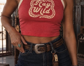 Stay Wild Retro Cropped Ringer Tank Top - Vintage Look Tank - Western Shirt - Funny - Silly - Cute Womens Clothing - Crop Top
