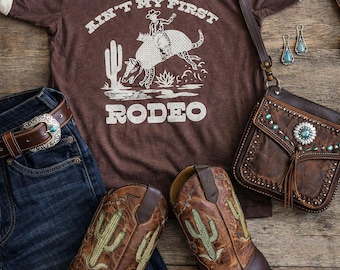 Ain't My First Rodeo Retro Ringer T-shirt, Dillas, Western, Southwest Tshirt, Armadillo shirt, funny  graphic tee, hiking shirt