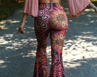 High Rise Bell Bottom Yoga Pants: Recycled Fabric Boho Flares