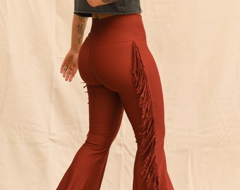 Luna Fringe Bell Bottom Pants - yoga pants - boho yoga pants - Festival pants - Festival Fringe Pants - Brown Fringe Pants - Bell Bottoms