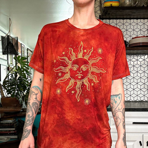 Hand Dyed Bamboo Sun Shirt - Oversized Bamboo T-Shirt, Tan, Rust, Hippie Shirt, Comfortable, Womens Clothing, Festival, mom, mothers day