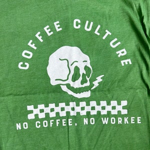 Coffee Culture Retro Ringer Shirt, Funny Vintage Ringer T-Shirt, Weird Random Shirt for Women Silly Shirt, Green Ringer, No Coffee No Workee