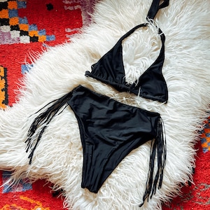 Luna Fringe Bikini, high waisted cowgirl bikini, black swimsuit, western swimsuit, holiday swimsuit festival fashion