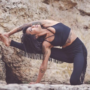 Black Fringe Pants Black yoga pants boho yoga pants Festival pants Festival Clothing Black Leggings Fringe Yoga Pants Boho image 2