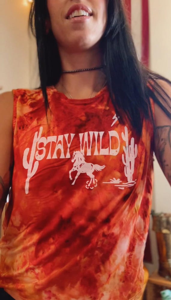 Hand Dyed Bamboo Tank - Stay Wild Horse Graphic - Boho Clothing - Western Graphic Tee - Wild Horses Tank Top - Cowgirl Apparel