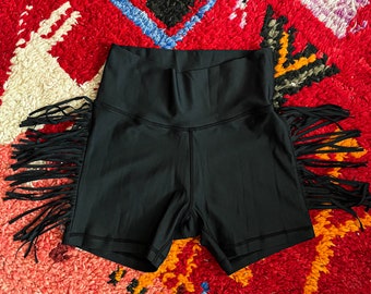 Luna Fringe Shorts - yoga shorts - boho yoga shorts - Festival shorts - Festival Fringe shorts - Black Fringe shorts - western shorts