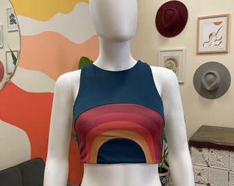 Retro Rainbow Crop Top, Bralette, Yoga Top, vintage inspired top, 70s crop top