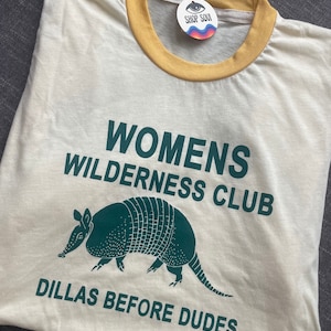 Women's Wilderness Club Retro Ringer T-shirt, Dillas, Western, Southwest Tshirt, Armadillo shirt, funny  graphic tee, hiking shirt