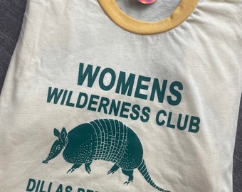Women's Wilderness Club Retro Ringer T-shirt, Dillas, Western, Southwest Tshirt, Armadillo shirt, funny  graphic tee, hiking shirt