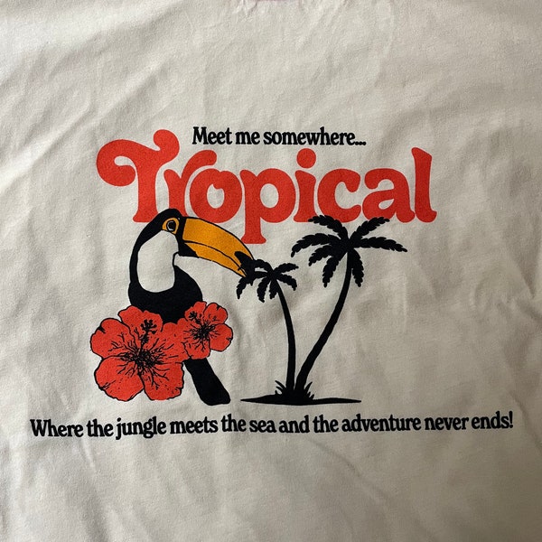 Meet Me Somewhere Tropical Retro Vintage Inspired Ringer Shirt For Women - Toucan and Palm trees - Costa Rica Tourist Shirt - Red Ringer