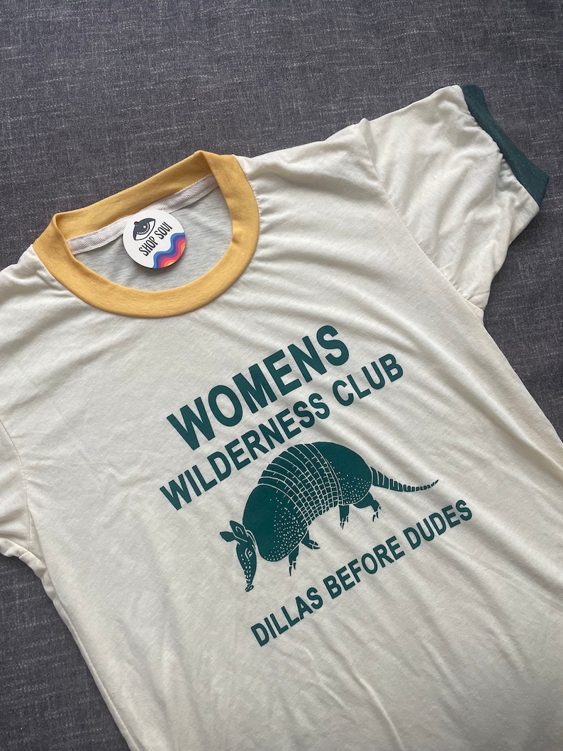 Women's Wilderness Club Retro Ringer T-shirt, Dillas, Western, Southwest Tshirt, Armadillo shirt, funny  graphic tee, hiking shirt 