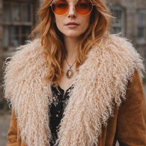Mongolian Sheep Skin Fur Collar - Penny Lane Fur Collar - Tibet Fur Collar - Real Fur - 70s Coat - Retro Coat