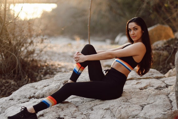 Retro Rainbow Leggings High Rise Yoga 