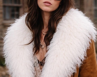 Mongolian Sheep Fur Collar - Penny Lane Fur Collar - Tibet Fur Collar - 70s Coat - Retro Coat