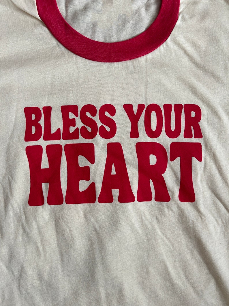 Bless Your Heart Red Ringer Tee, cowgirl aesthetic, retro top, festival, womens clothing, vintage clothing, disco cowgirl, dolly, funny image 2