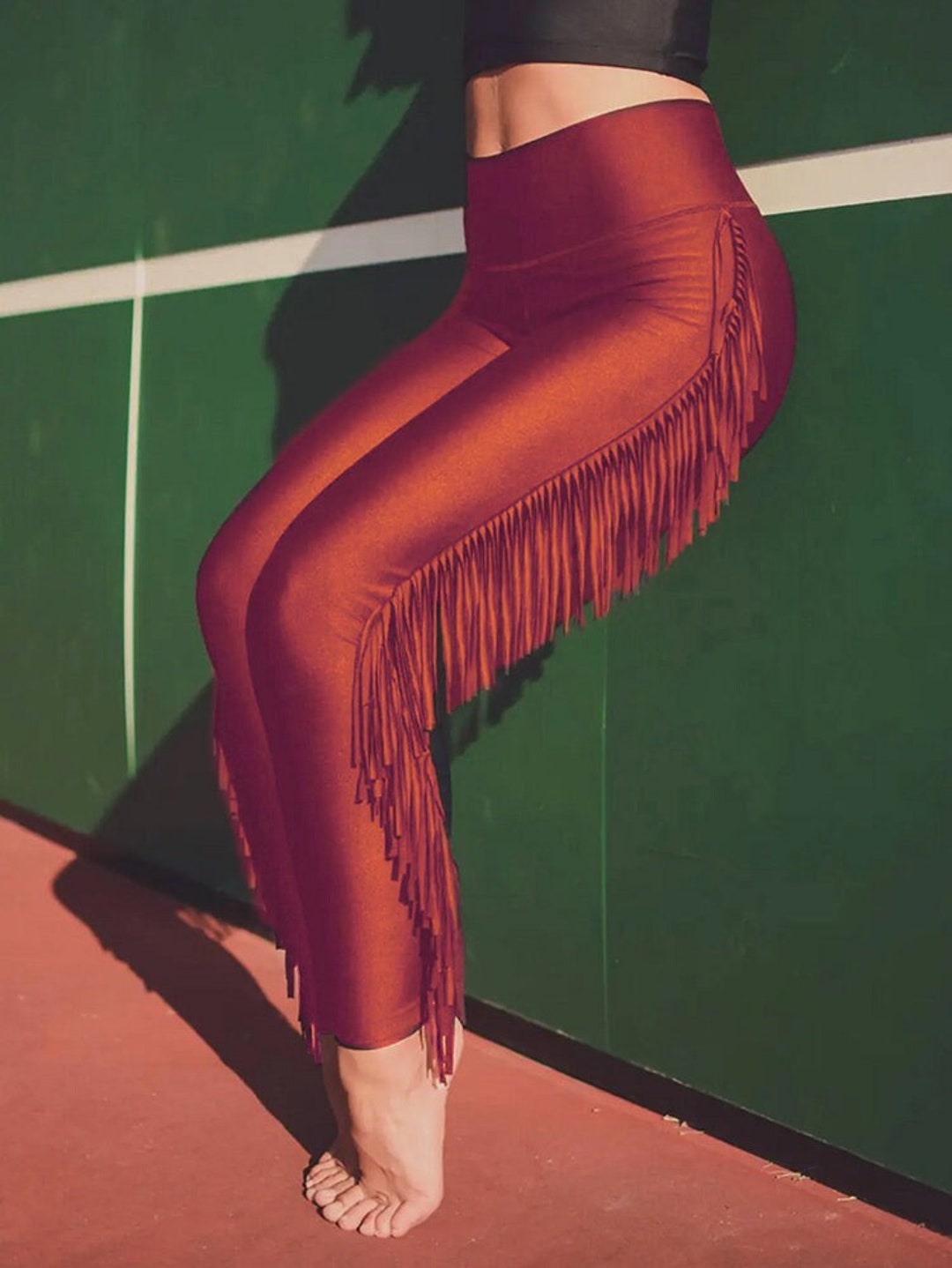 Brown Fringe Pants Yoga Pants Boho Yoga Pants Festival Pants Festival