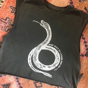 Snake Graphic Crop Tank: Raw Edge Cotton Moto Biker Top