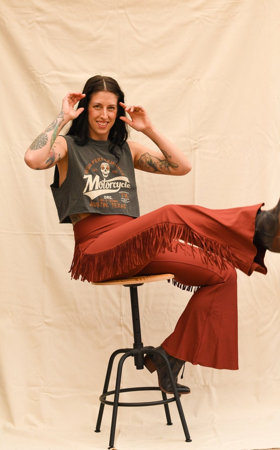 Fringe bell bottom pants deals