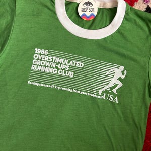 Vintage 1986 Overstimulated Grown Ups Running Club Ringer Tee