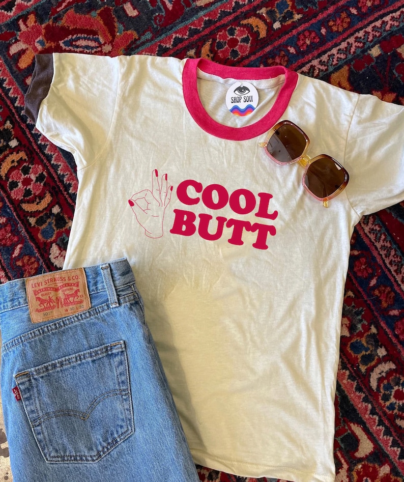 Cool Butt Retro Ringer T-shirt, ok, Vintage inspired , That 70s Tshirt, Funny shirt, funny graphic tee, hiking shirt image 3
