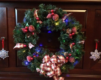 Pine Christmas Wreath, Christmas Wreath, Artificial Christmas Wreath, Artificial Pine Christmas Wreath, Christmas Wreath with Lights