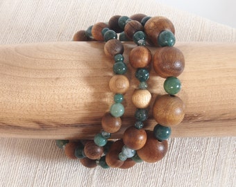 Myrtlewood and Moss Agate Bracelet