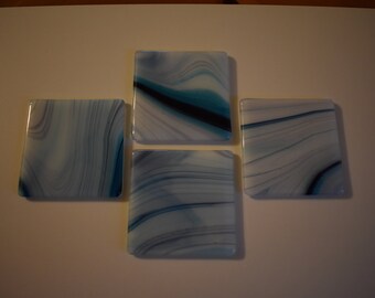 Blueberry and Cream Fused Glass Coasters #3